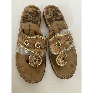 JACK ROGERS Shoes Sandles Sz 6 Gold Cork Leather Flat Thong Comfort